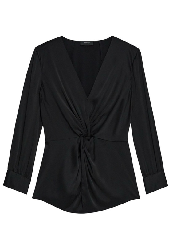Theory Tops - Theory Black Twist-Knot V-Neck Long-Sleeve Blouse